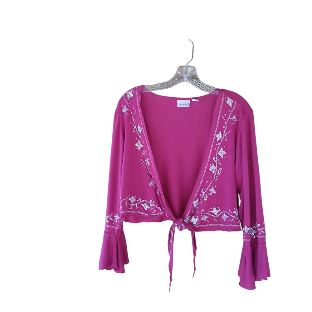 Fashion Bug Fuschia Tie Front Sequin Accent Rayon/Spandex Blouse 18/20